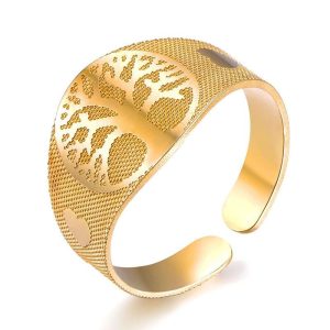bague arbre de vie et coeur couleur or