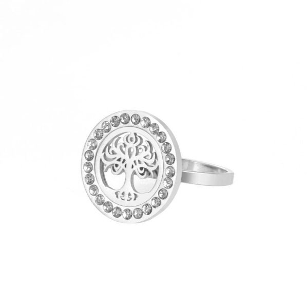 bague arbre de vie et strass couleur argent