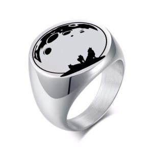 bague chevalière viking loup fenrir et lune