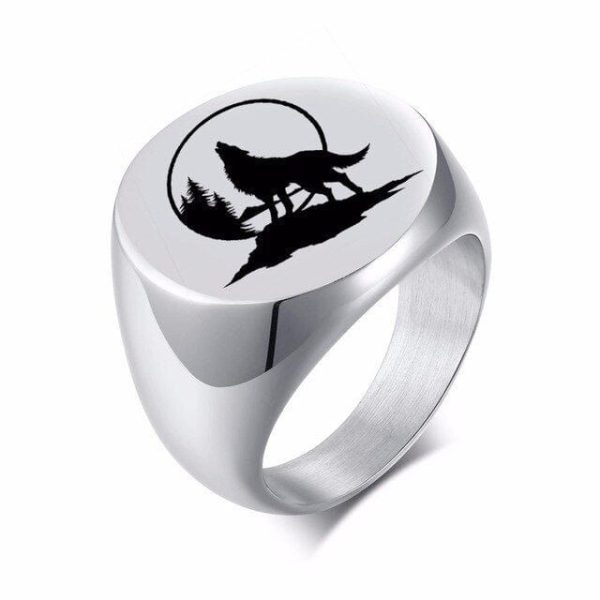 bague chevalière viking loup hurlant