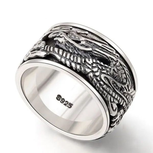 bague dragon impérial en argent
