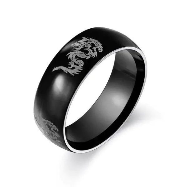 bague dragon noir acier