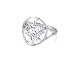 bague feuillage d'arbre de vie - argentée