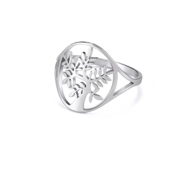 bague feuillage d'arbre de vie - argentée