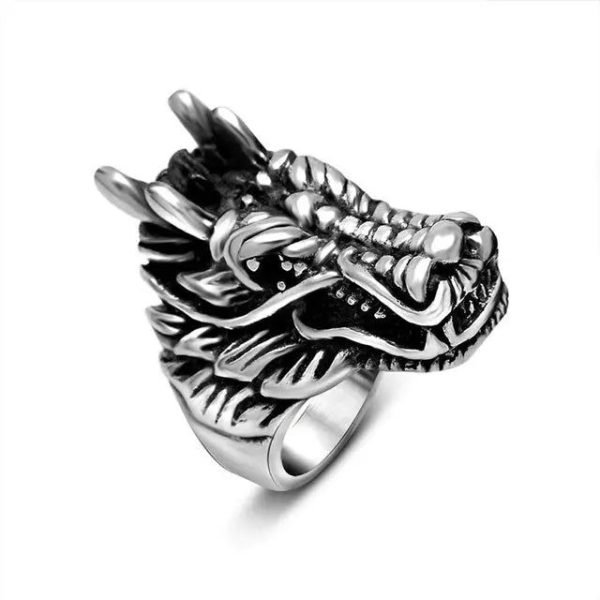bague tête de dragon en acier