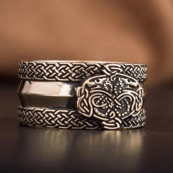 bague viking geri et freki en bronze massif