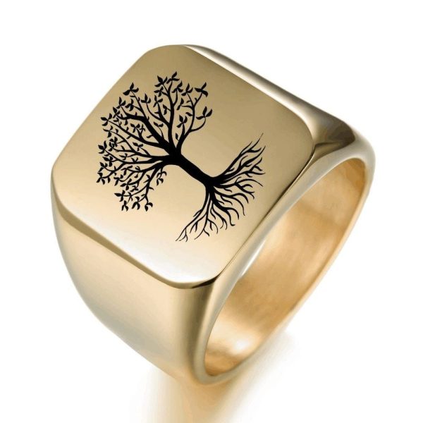 bague viking imprimé arbre de vie or