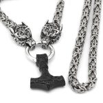 bijou viking collier marteau de Thor avec têtes de loups