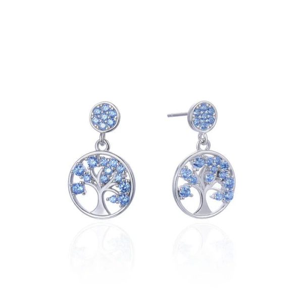 boucles d'oreilles arbre céleste en argent et cristaux bleus