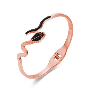 bracelet or rose serpent pavé de zircons noirs