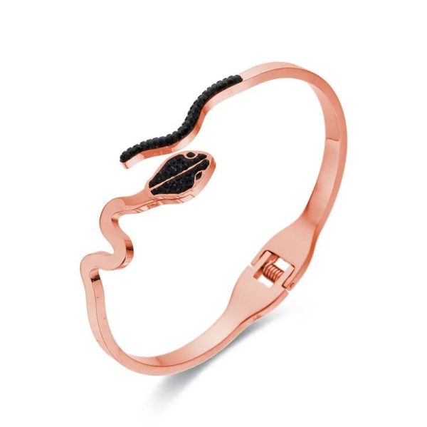 bracelet or rose serpent pavé de zircons noirs