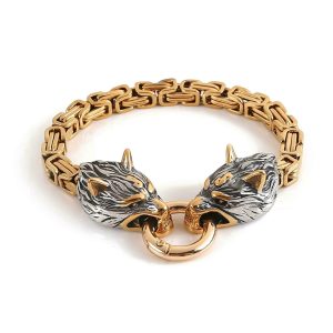 bracelet viking loup fenrir or