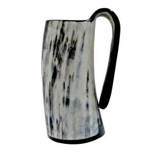 chope viking en corne de bœuf blanche et noire