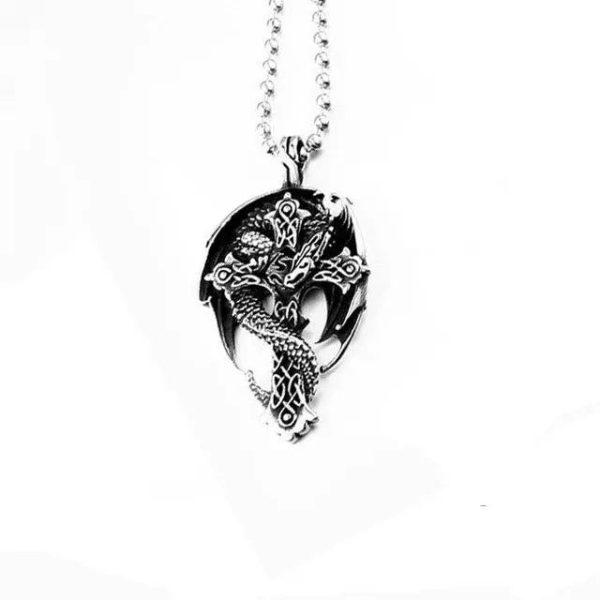 collier dragon scandinave en acier