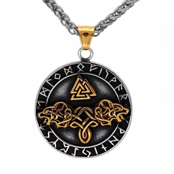 collier viking valknut fenrir - lien des puissances