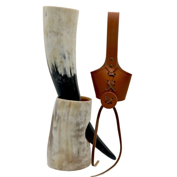 corne à boire viking avec socle et lanière