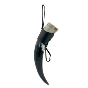 corne à boire viking noire avec lanière