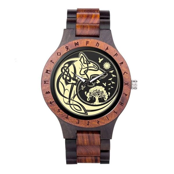 montre fenrir viking en bois naturel et ébène