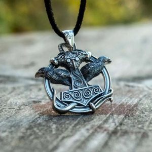 pendentif Mjolnir Fenrir Hugin argent