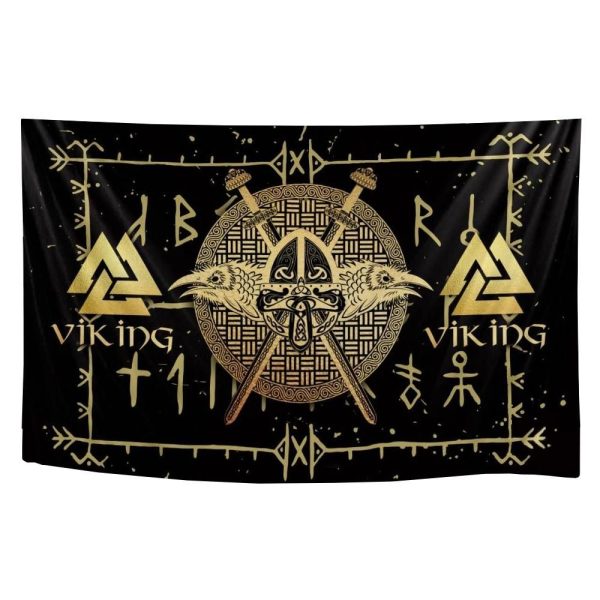 tapis mural viking runes et bouclier