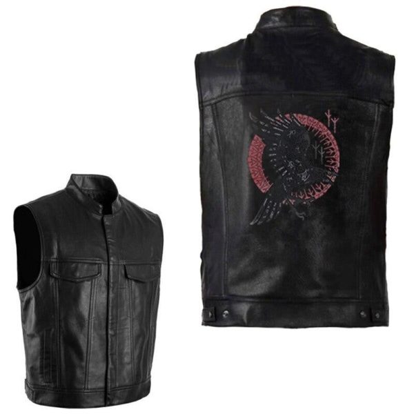veste viking en cuir corbeau